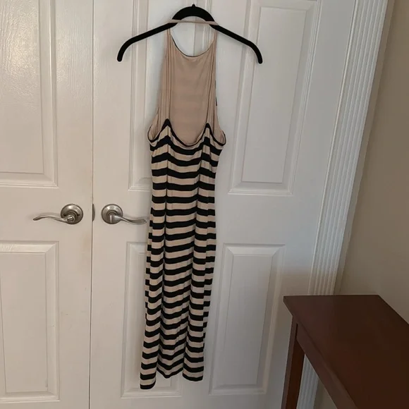 Rachel Parcell New W/O Tags Black/Tan Striped Knit Stretch Midi Dress - Picture 2 of 4